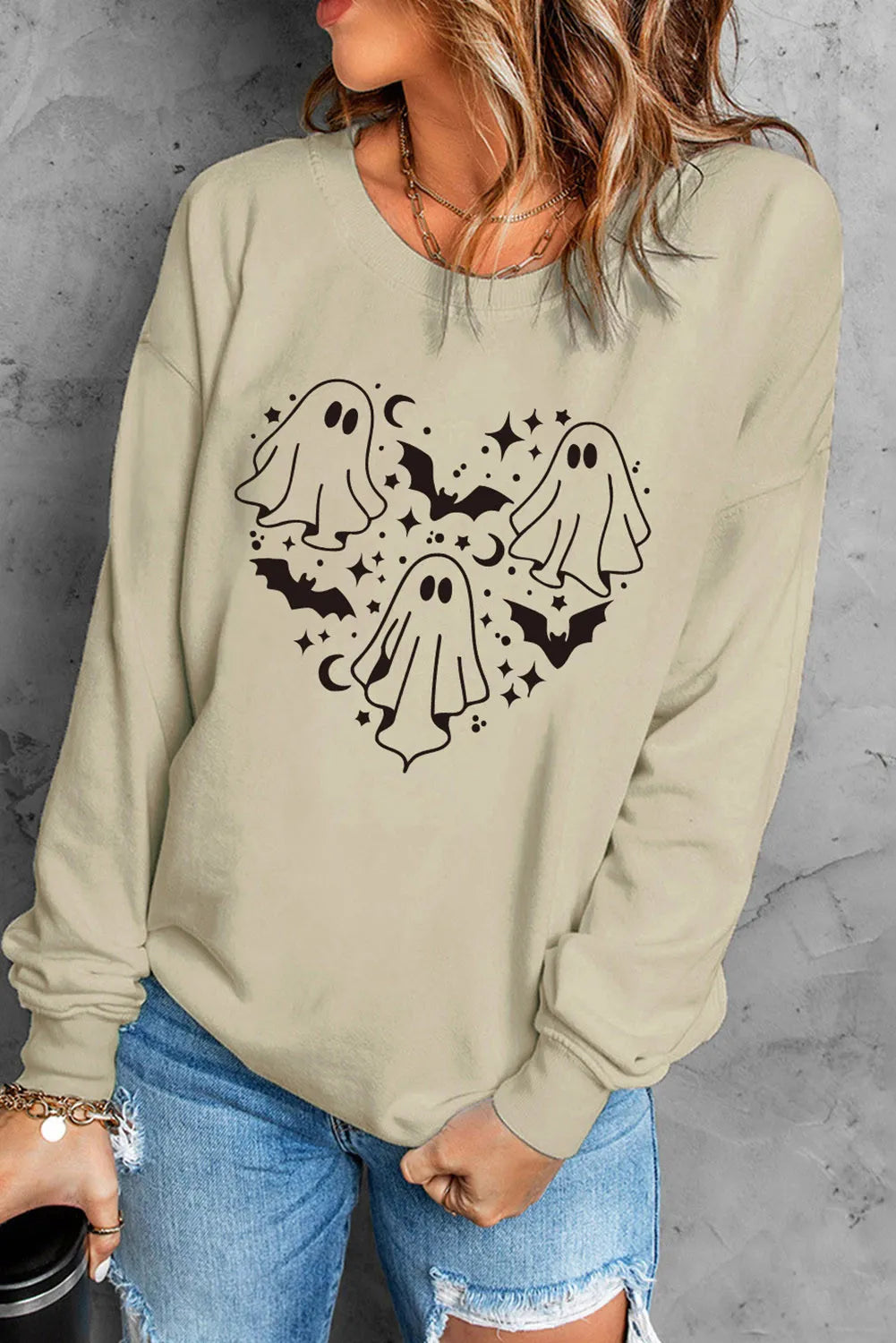 Ghosts and Bats Heart Shaped Graphic Pullover