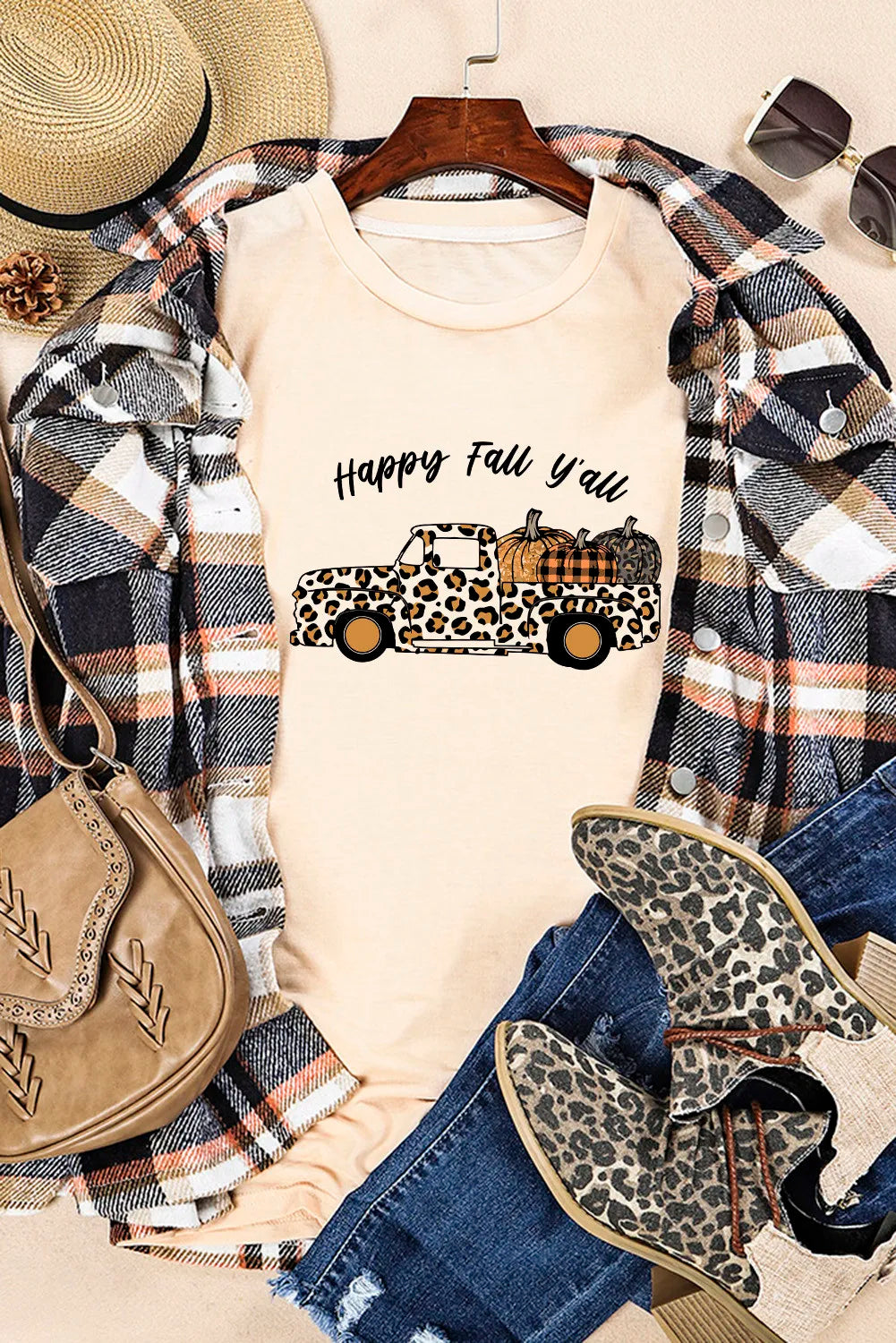 Happy Fall Y'all Leopard Truck Graphic Tee