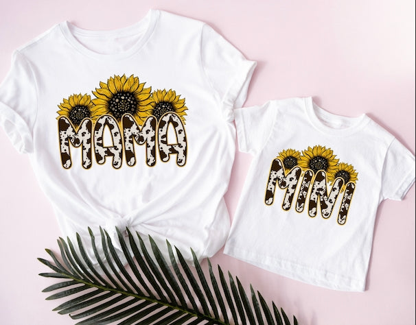 Sunflower Cow Hide Mame and Me Graphic Tees