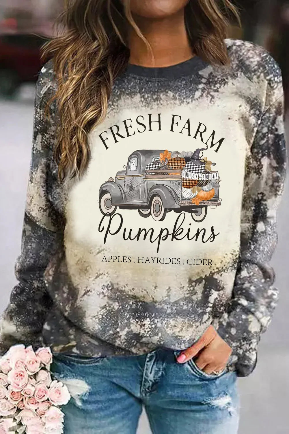 Bleached Farm Fresh Pumpkins Womens Top