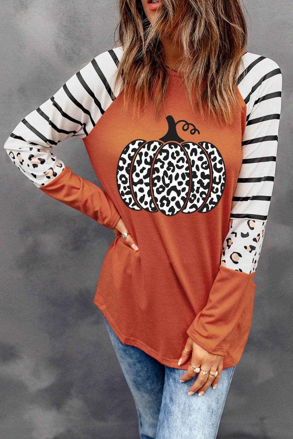 Orange Leopard Pumpkin Womens Top