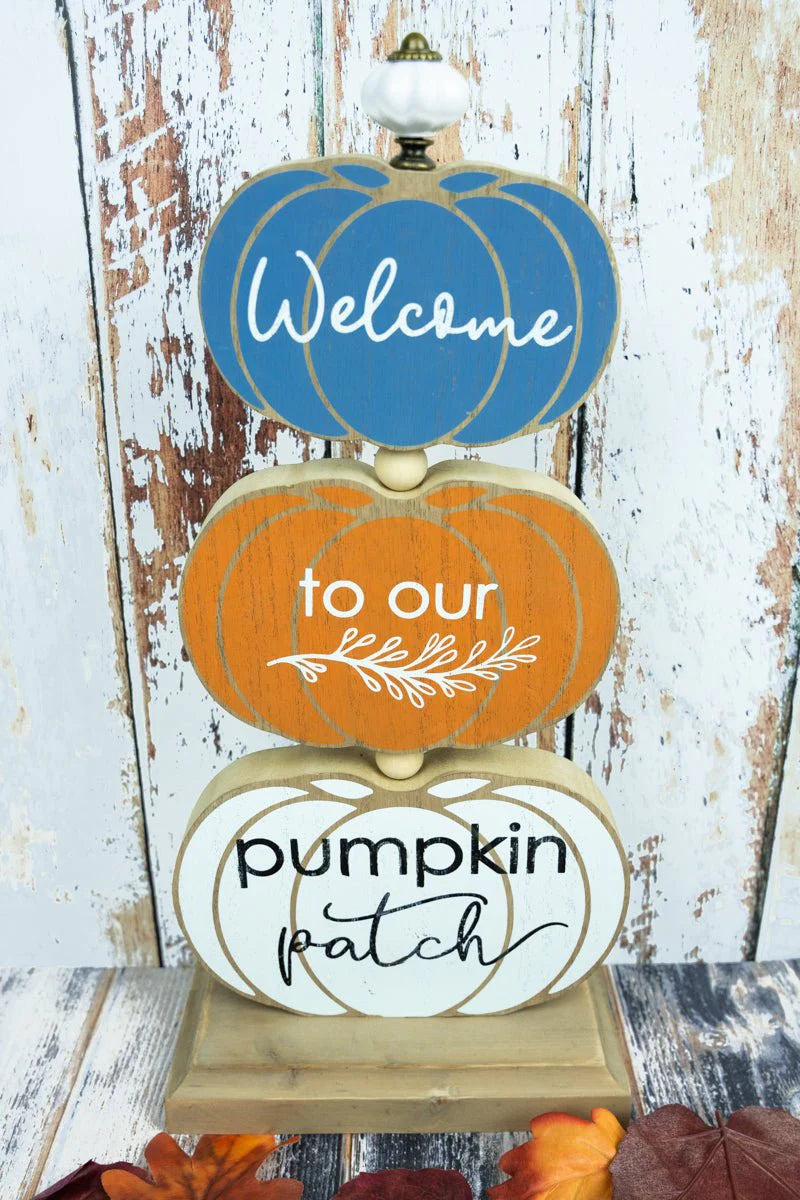 “Welcome” Stacked Pumpkin Sign