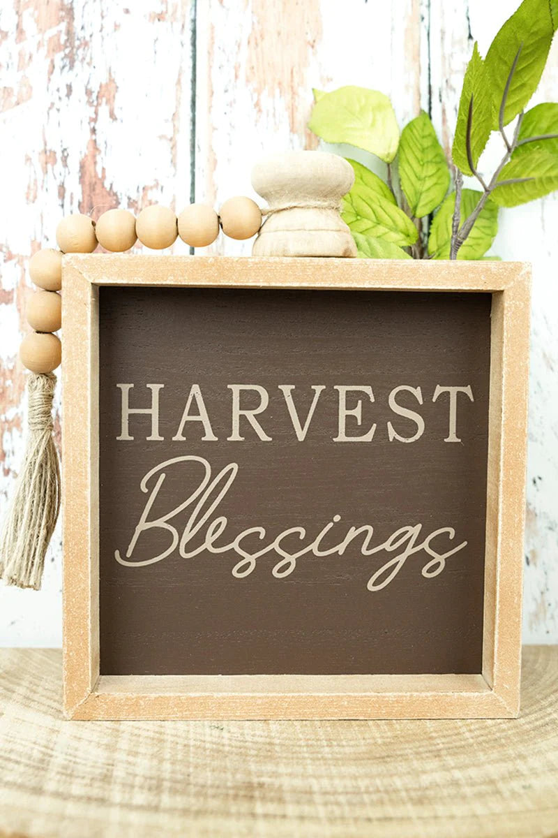 "Harvest Blessing” Wood Beaded and Framed Sign