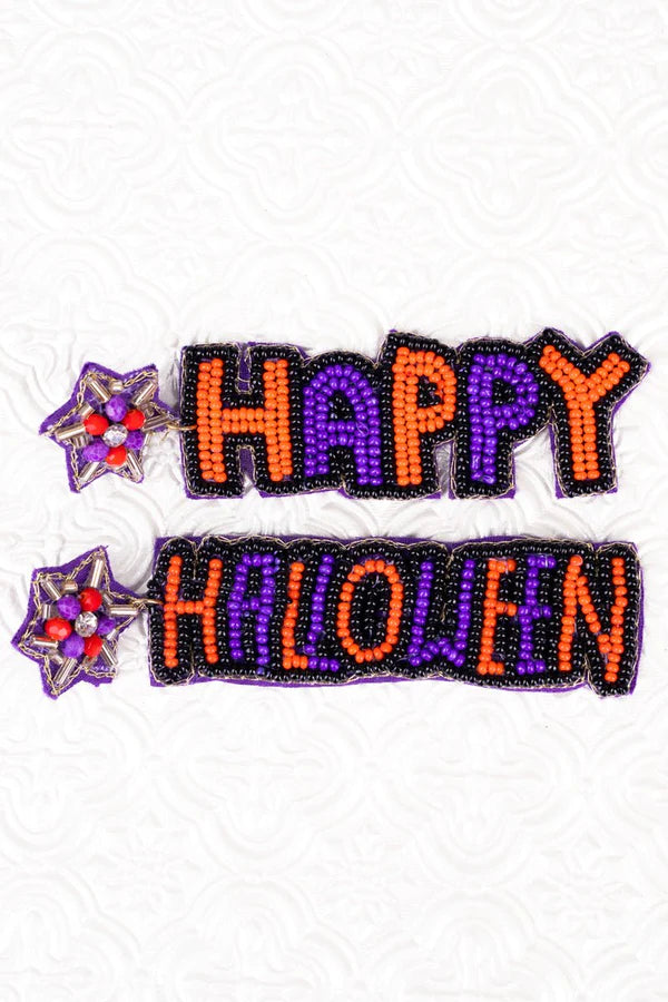 Purple and Orange "Happy Halloween" Earrings