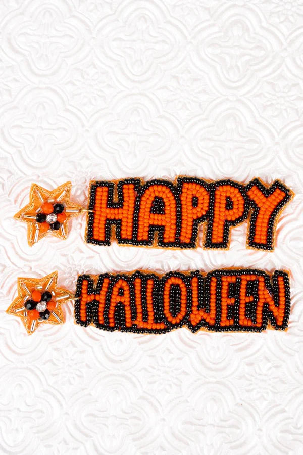 Black and Orange "Happy Halloween" Earrings