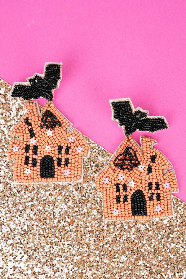 Orange Haunted House Earrings
