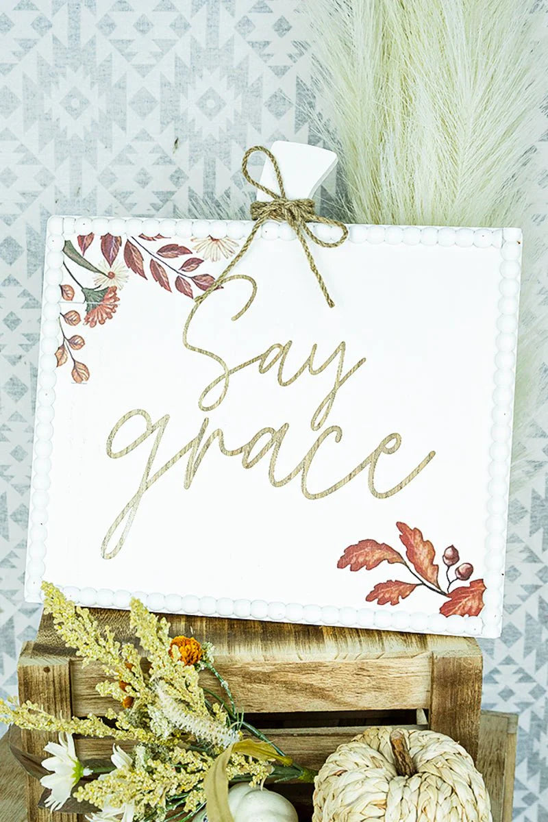 "Say Grace" Wood Beaded Sign