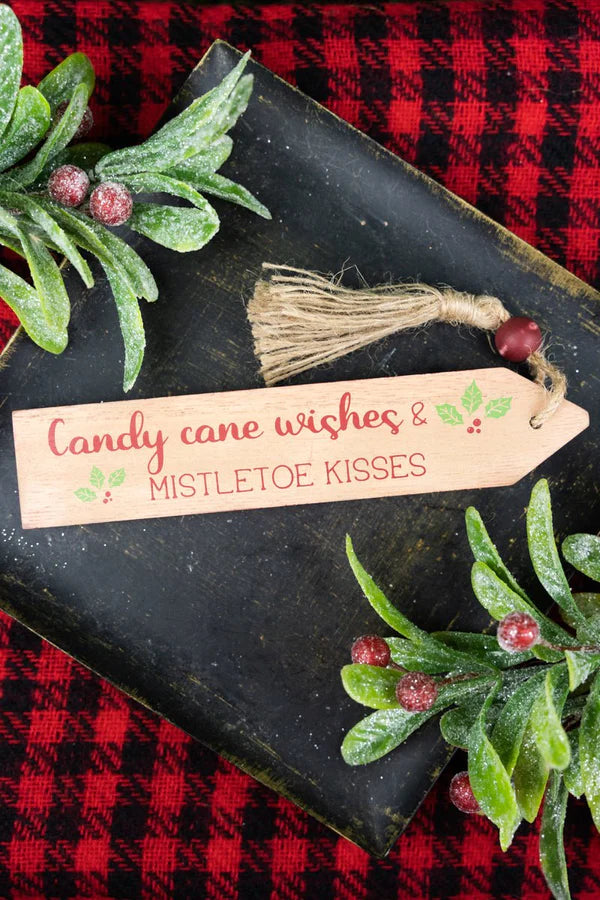 "Candy Cane Wishes” Wood Tassel Block