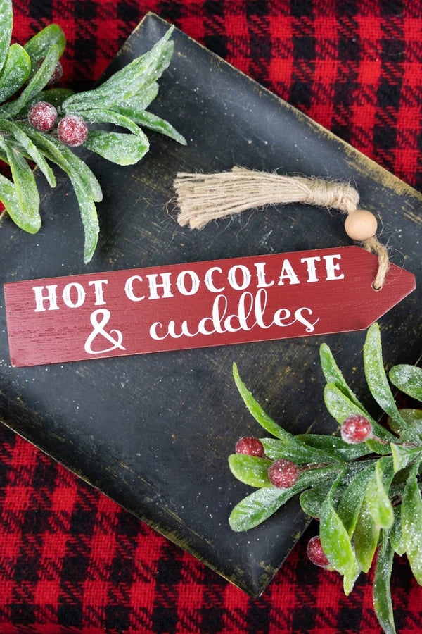 "Hot Chocolate and Cuddles" Wood Tassel Block