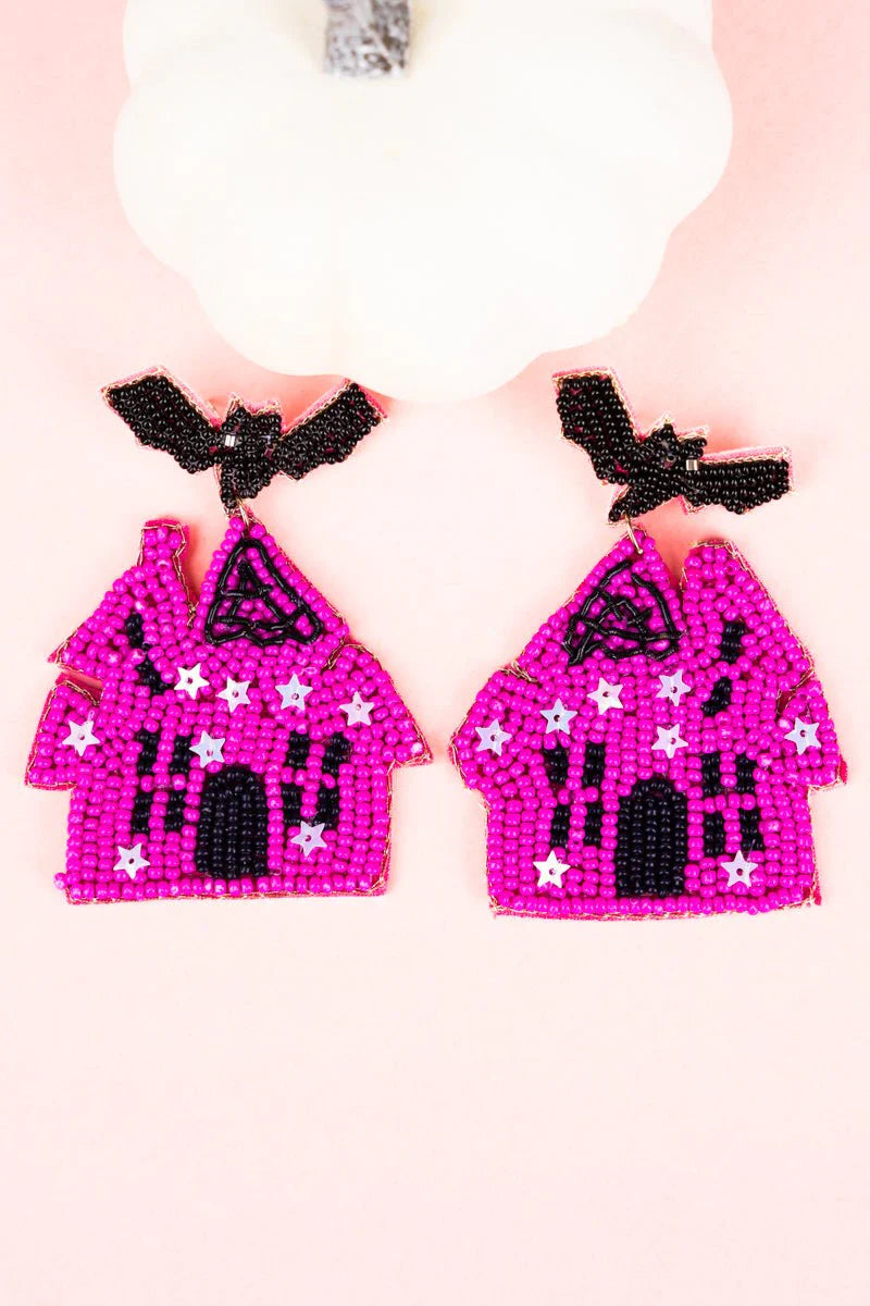 Fuchsia Haunted House Earrings