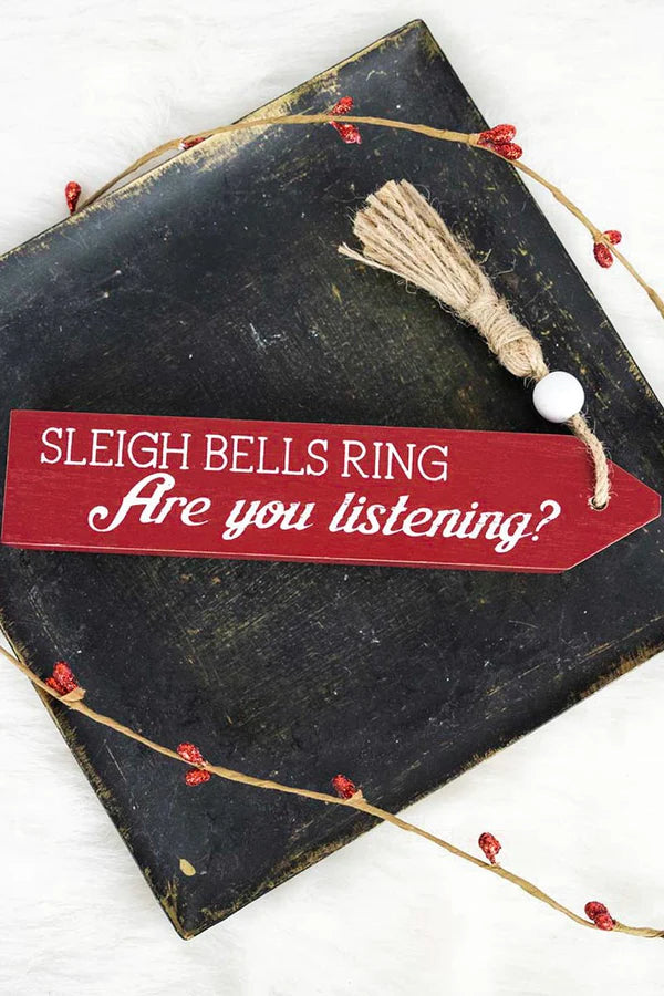"Sleigh Bells Ring” Wood Tassel Block