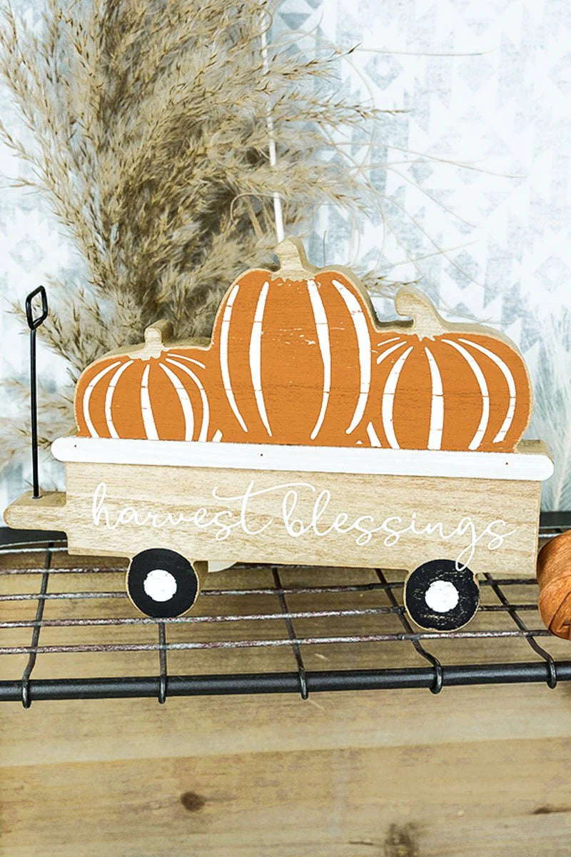 "Harvest Blessings” Pumpkin Wagon Sign