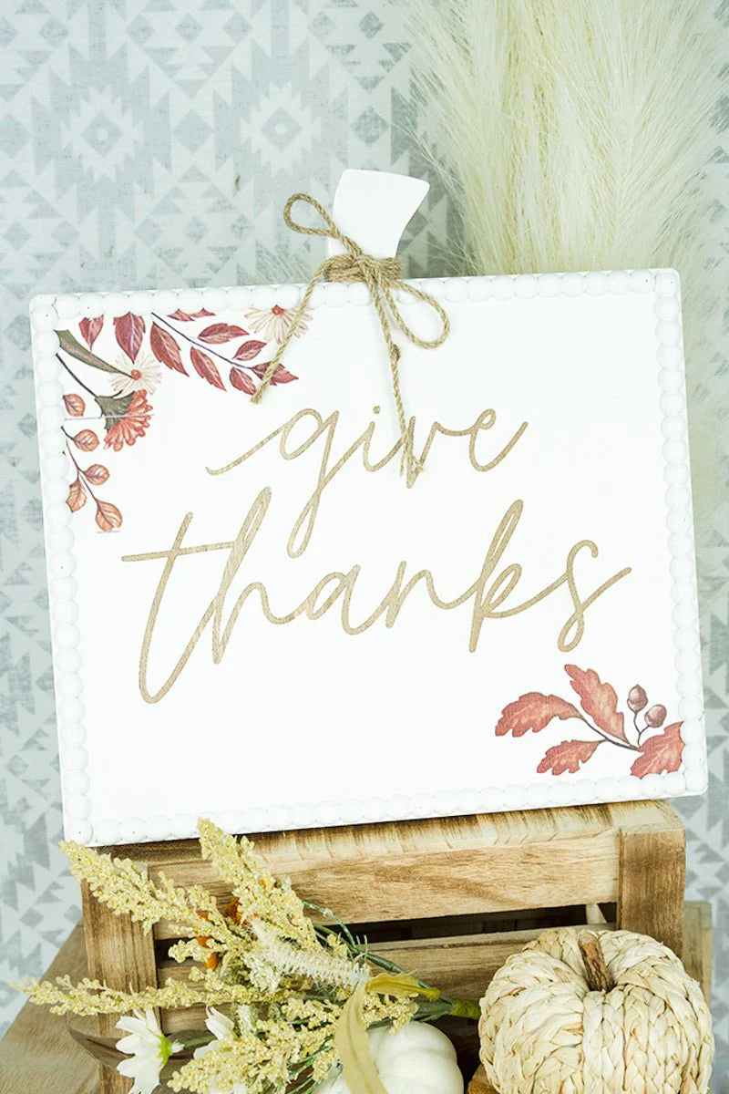 "Give Thanks” Wood Beaded Sign