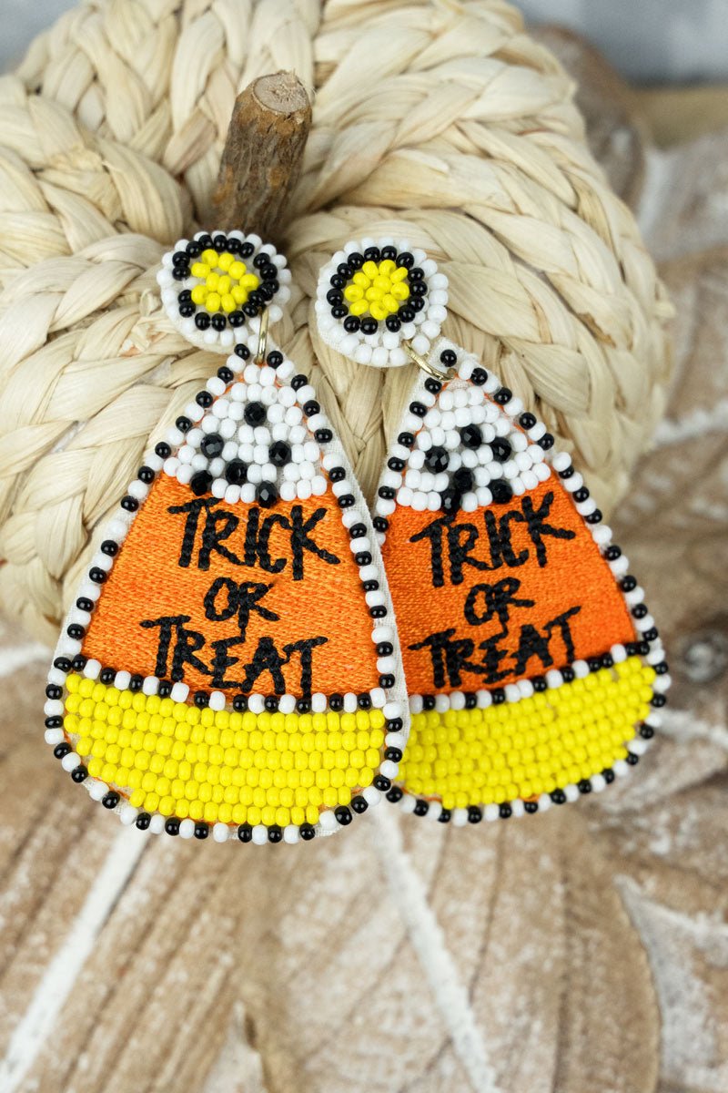 Candy Corn Trick or Treat Seed Bead Earrings