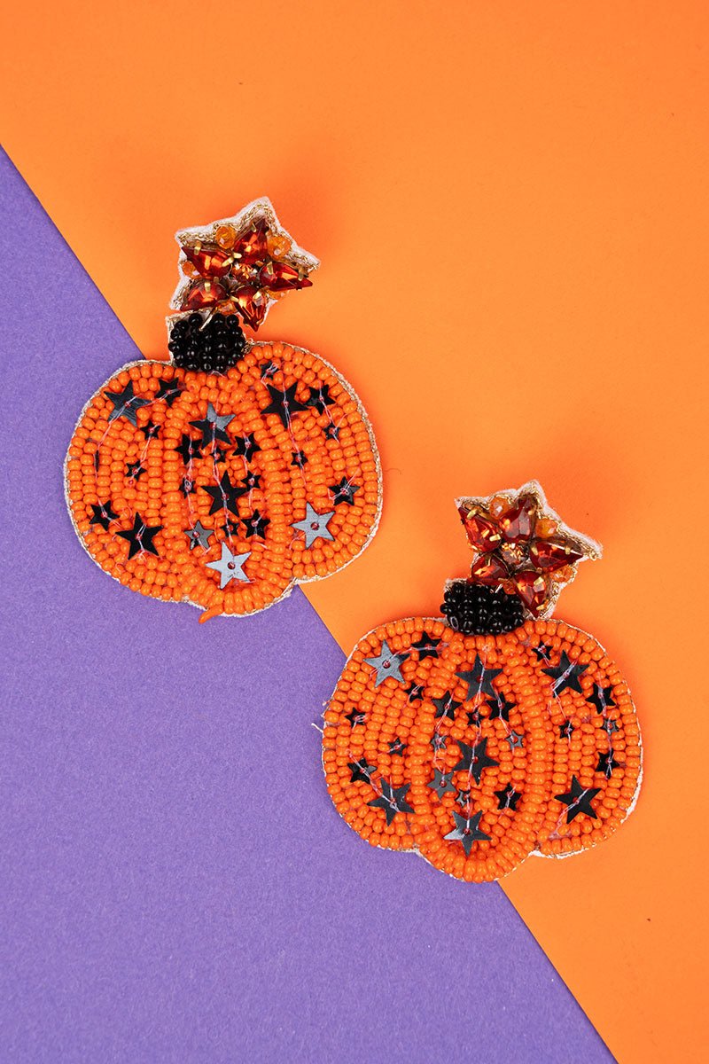 Orange Star Pumpkin Seed Bead Earrings